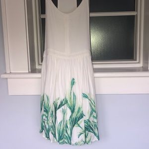 Free People White and Green Mini Dress